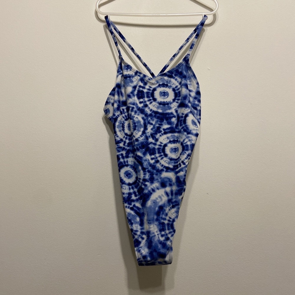 KAMI Girl's 14 Swim Suit Tie Dye Blue Racerback Swimming EUC